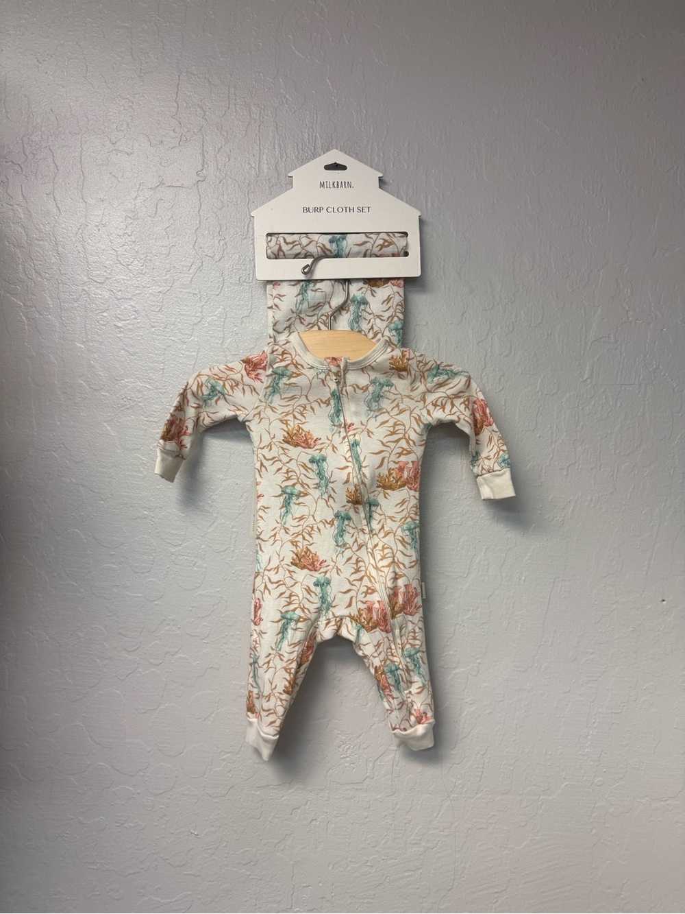 $19 ADD ON milkbarn jellyfish zippy pajama and burp cloth set new with tags 3-6M